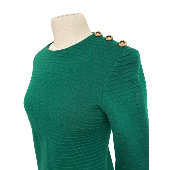 Vintage Miss Couture Green Ribbed Knit Dress With Gold Button Accents - Picture 7 of 14